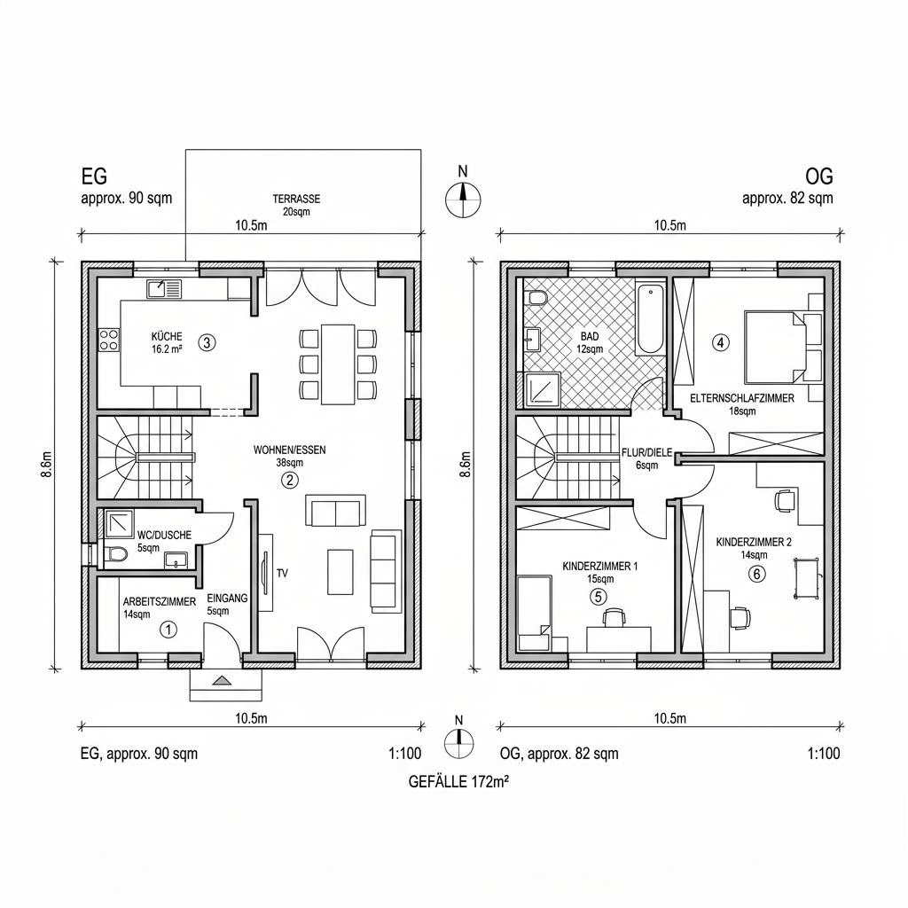 Grundriss Stadtvilla Arcus 172 – 172 m² Stadtvilla mit 6 Zimmern