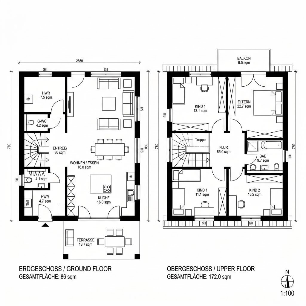 Grundriss Stadtvilla Aurelio 172 – 172 m² Stadtvilla mit 6 Zimmern