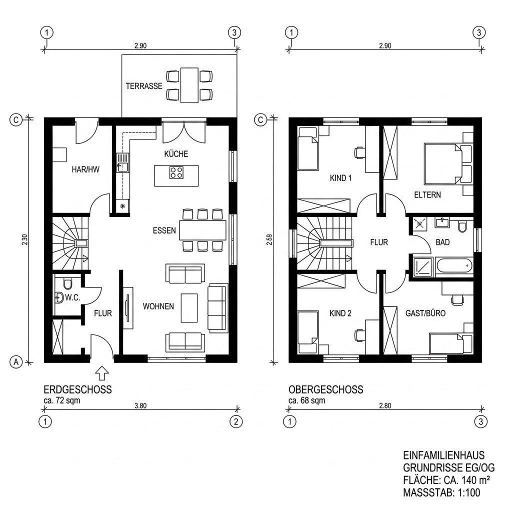 Grundriss Stadtvilla Jubiläum 140 – 140 m² Stadtvilla mit 5 Zimmern
