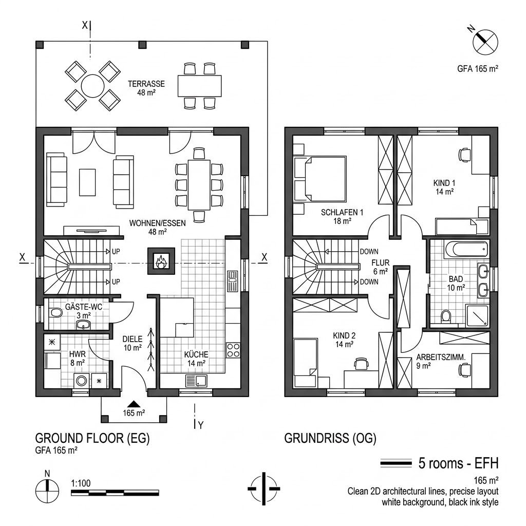 Grundriss Stadtvilla 165 – 165 m² Stadtvilla mit 5 Zimmern