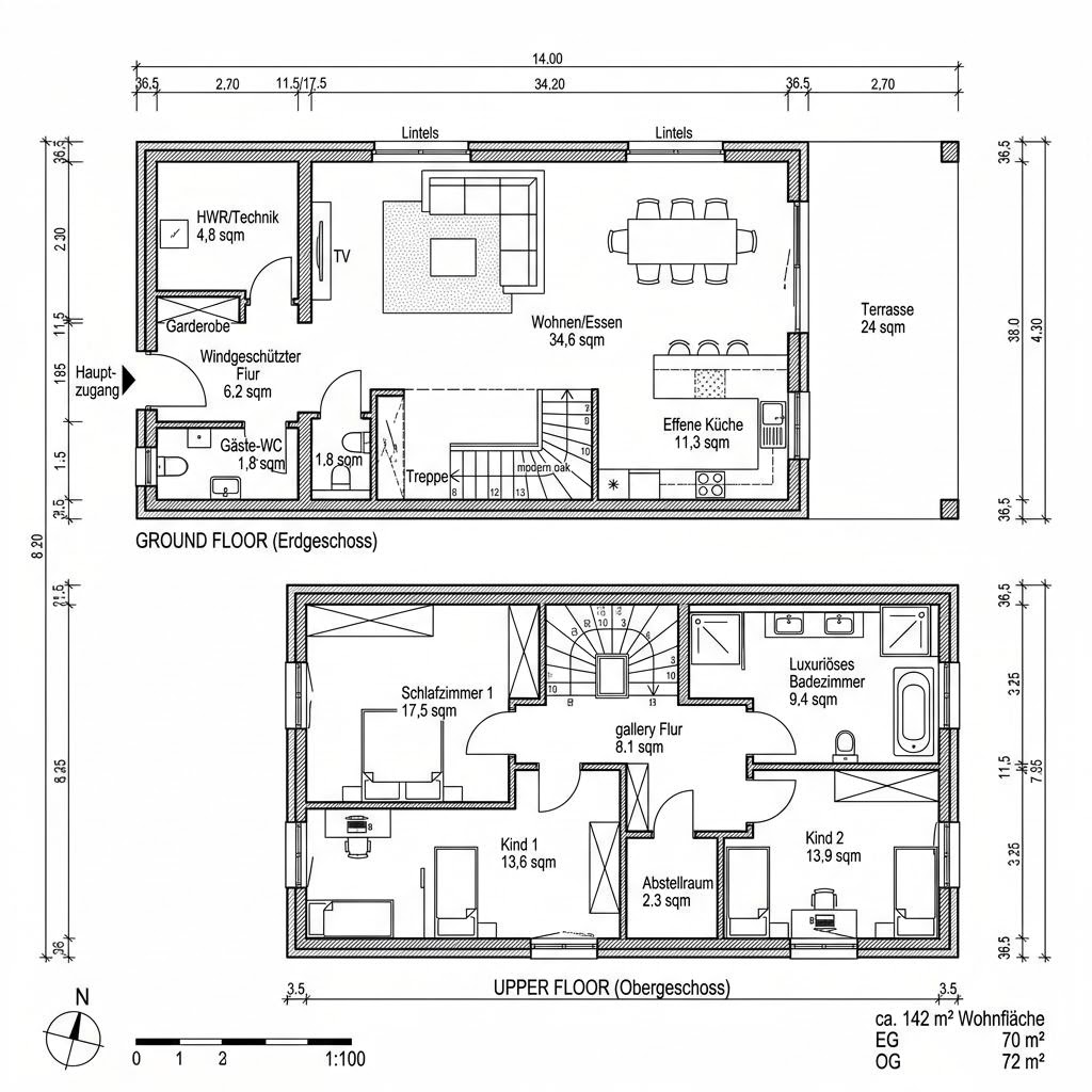 Grundriss Turin 142 – 142 m² Stadtvilla mit 5 Zimmern
