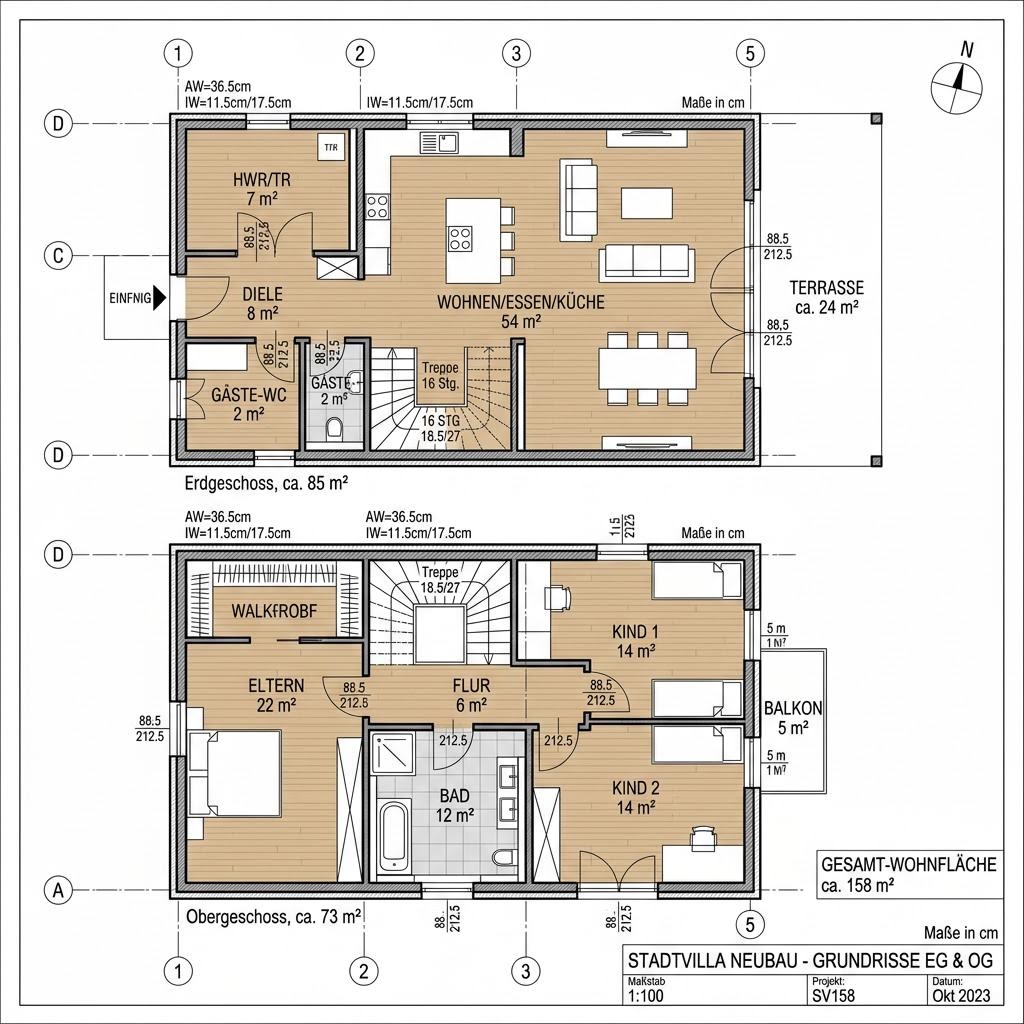 Grundriss Verona 158 – 158 m² Stadtvilla mit 5 Zimmern
