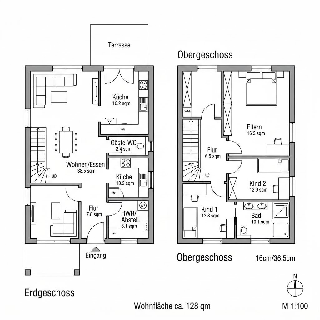 Grundriss Flairhaus 128 – 128 m² Stadtvilla mit 5 Zimmern