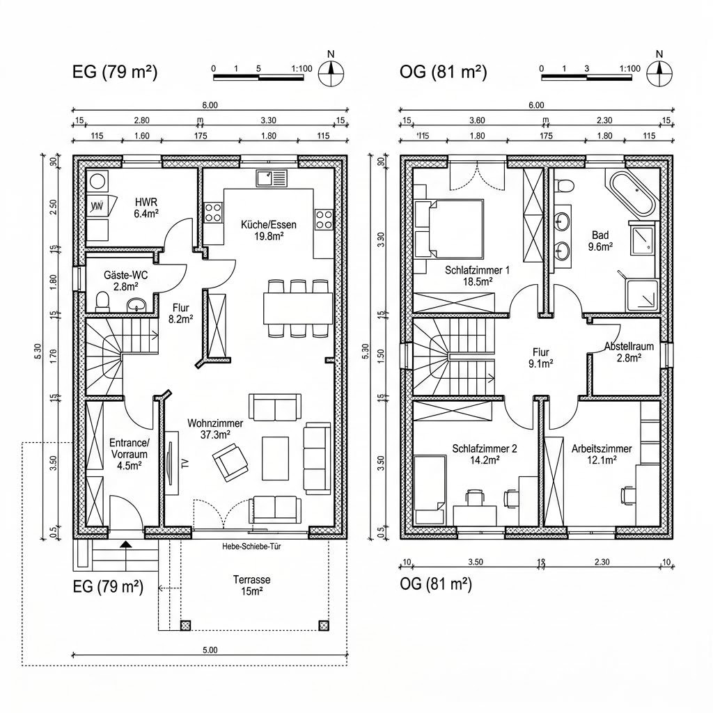 Grundriss Massiv Stadtvilla 160 – 160 m² Stadtvilla mit 5 Zimmern
