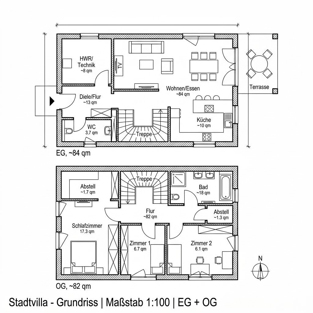 Grundriss Stadtvilla 166 – 166 m² Stadtvilla mit 5 Zimmern