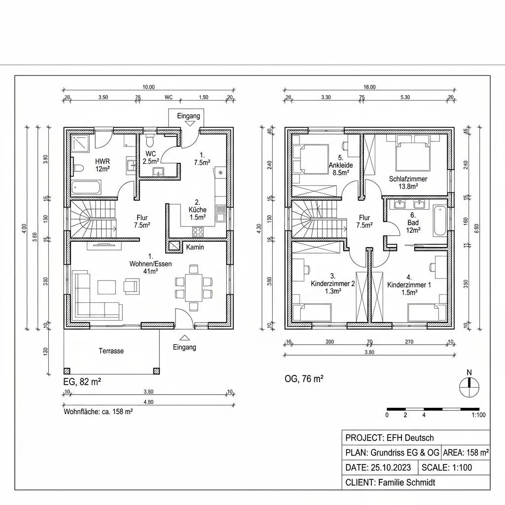 Grundriss Stadtvilla 158 – 158 m² Stadtvilla mit 6 Zimmern