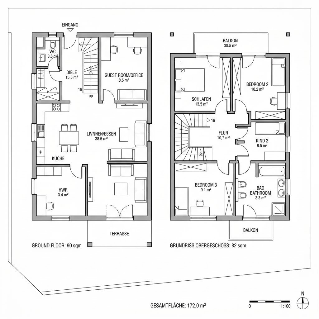Grundriss Maxime 700 – 172 m² Stadtvilla mit 6 Zimmern