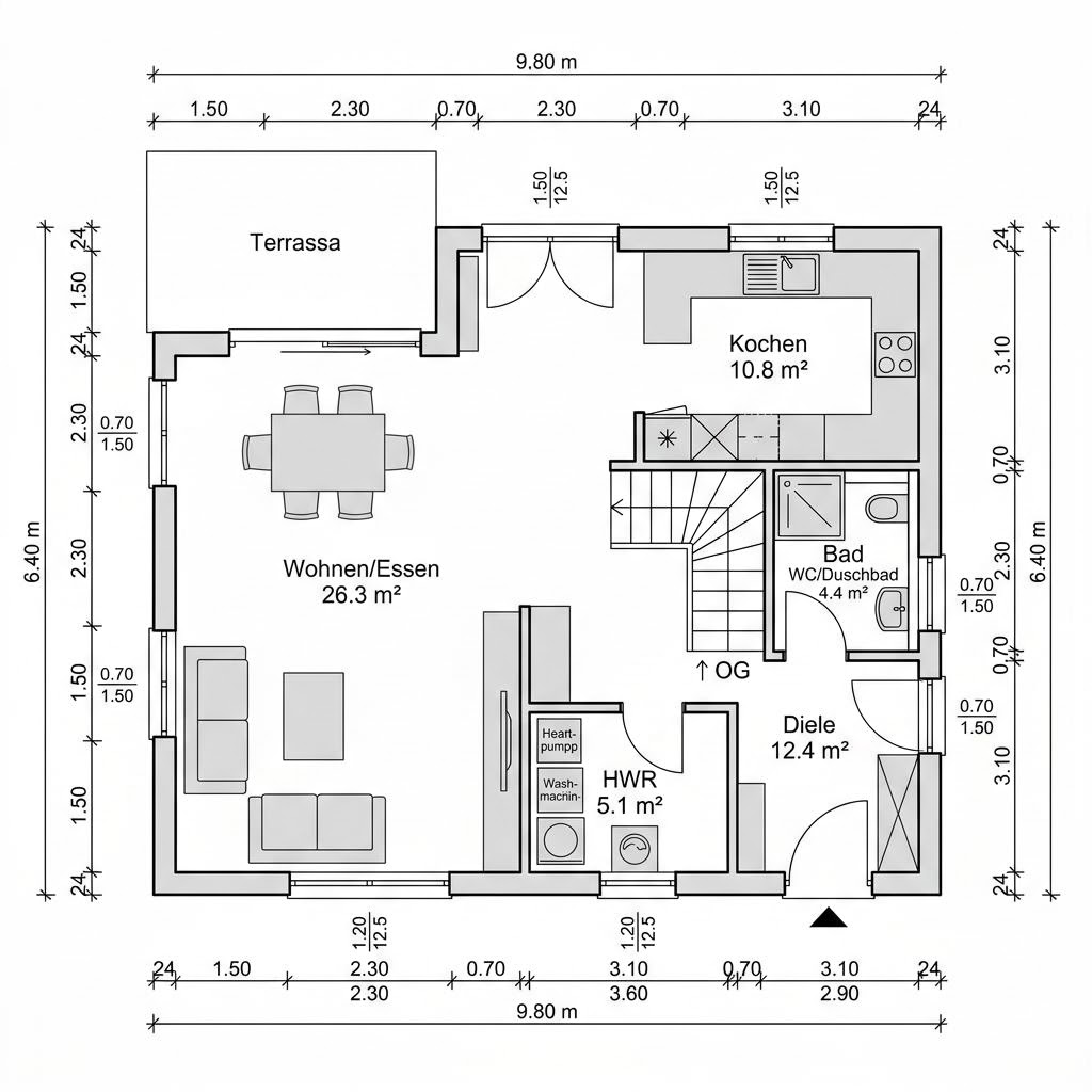 Grundriss Ausbauhaus Flair 113 – 113 m² Ausbauhaus mit 4 Zimmern