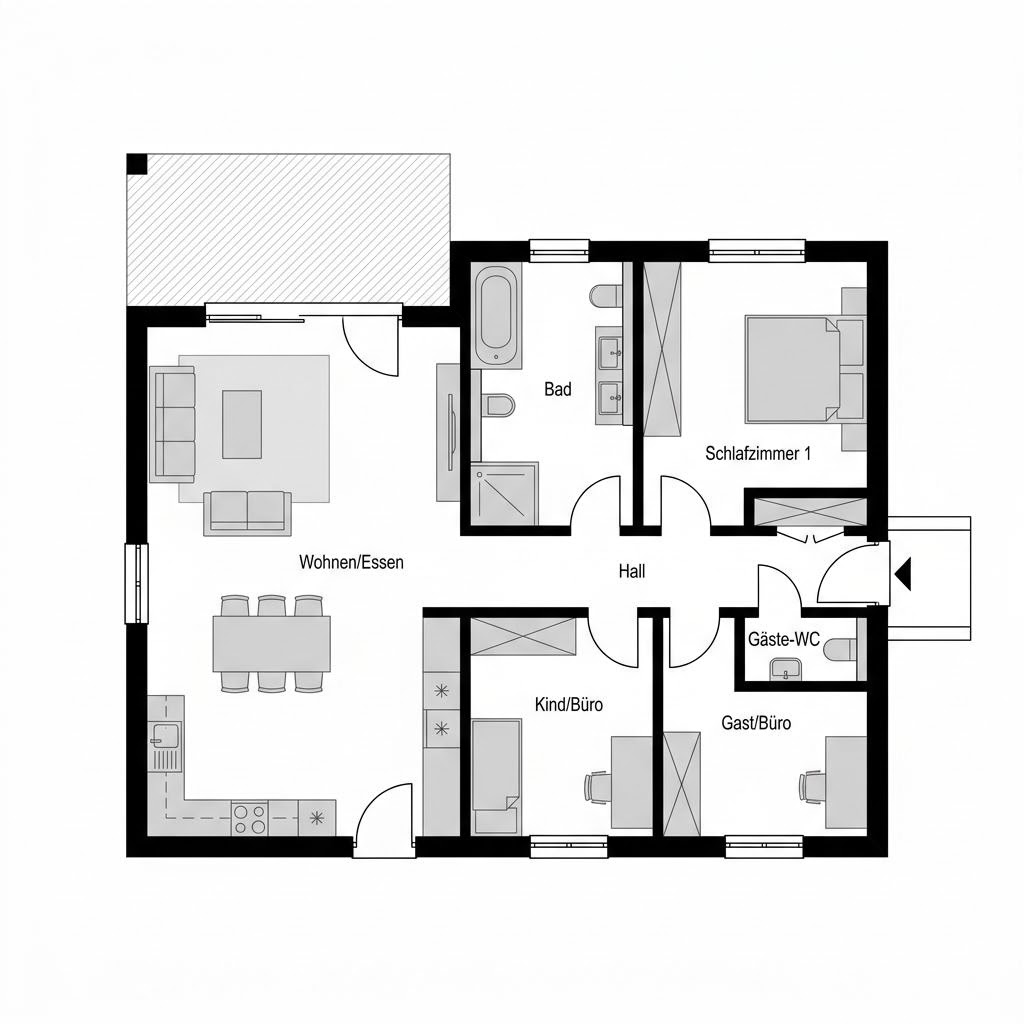 Grundriss Bungalow Lichtblick 112 – 112 m² Bungalow mit 4 Zimmern