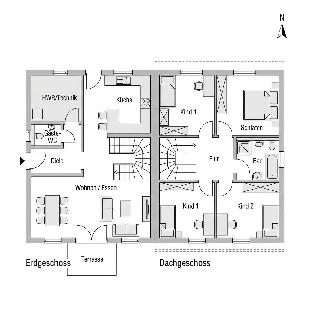Grundriss Doppelhaus Aachen – 104 m² Doppelhaushälfte mit 4 Zimmern