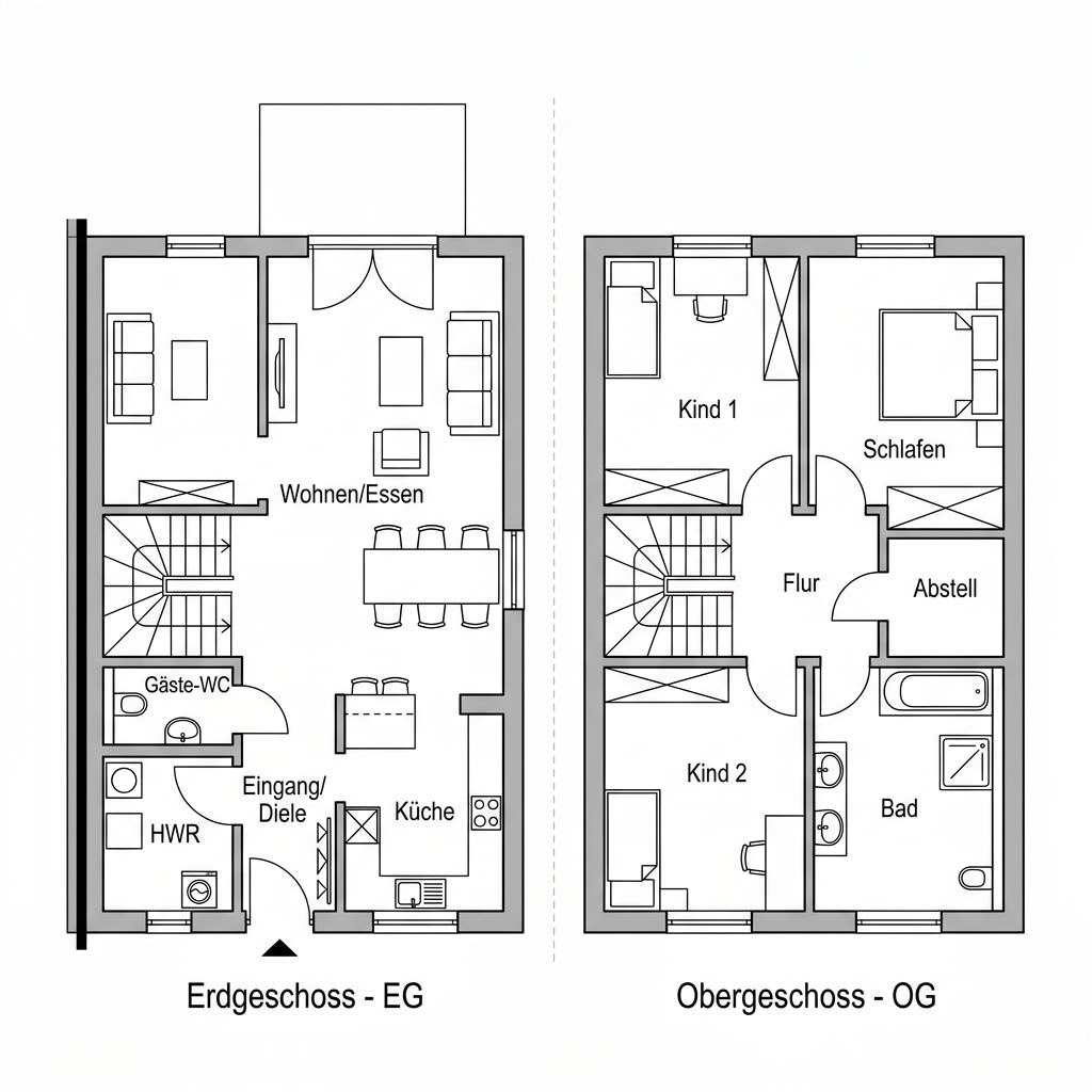 Grundriss Doppelhaus Erfurt – 128 m² Doppelhaushälfte mit 5 Zimmern