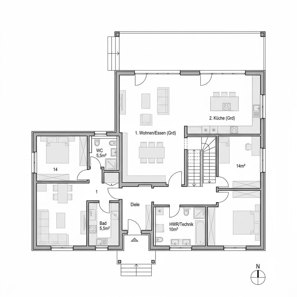 Grundriss Mehrgenerationenhaus Flair 180 – 180 m² Mehrgenerationenhaus mit 7 Zimmern