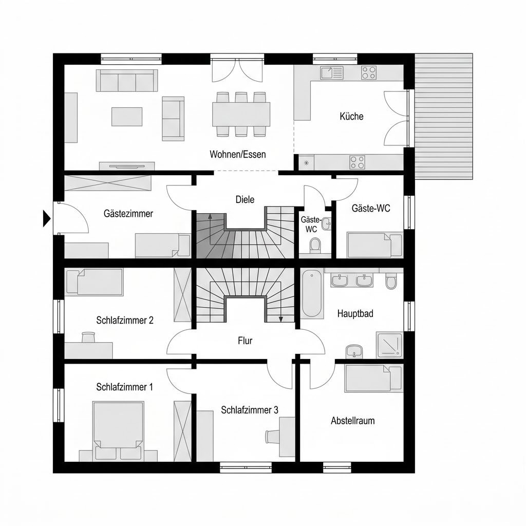 Grundriss Stadtvilla Flair 156 – 156 m² Stadtvilla mit 5 Zimmern
