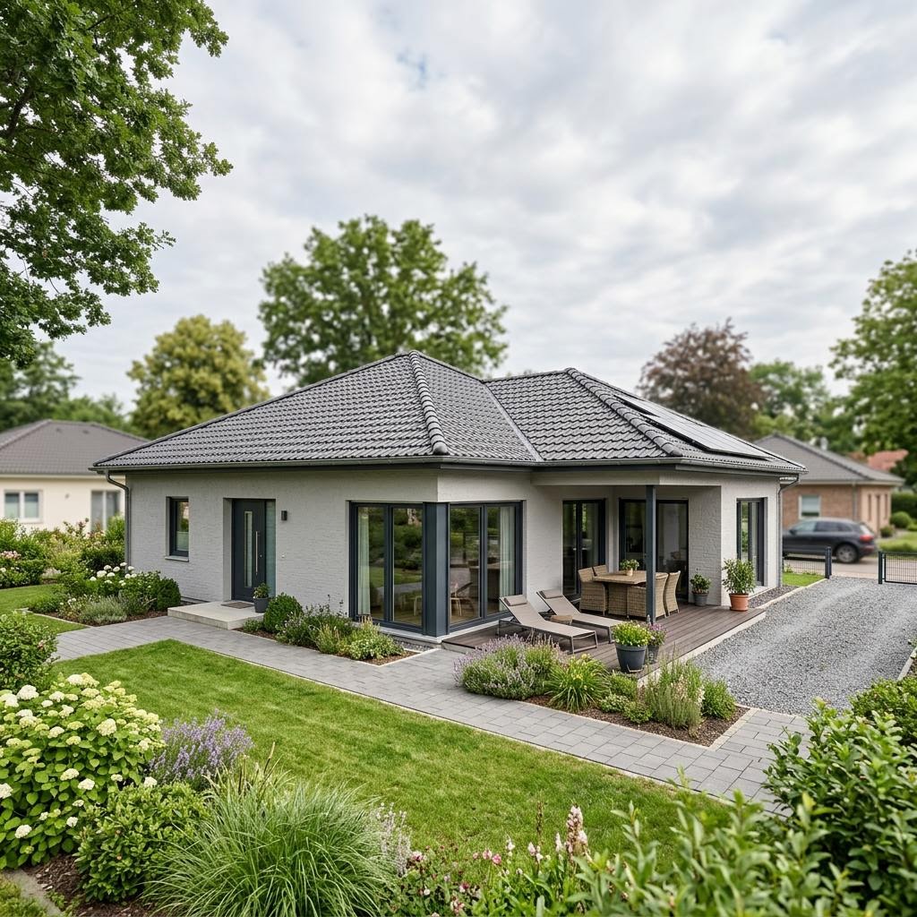 Winkelbungalow Eckform 125 von Town & Country mit Walmdach — L-förmiger Massiv-Winkelbungalow mit 125 m²