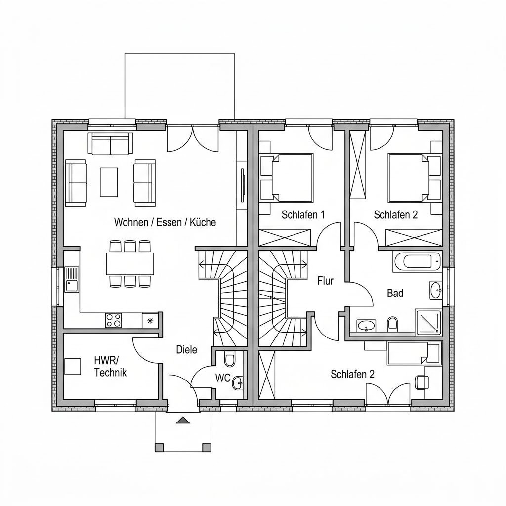 Grundriss Maxime Duo 100 – 100 m² Doppelhaushälfte mit 3 Zimmern