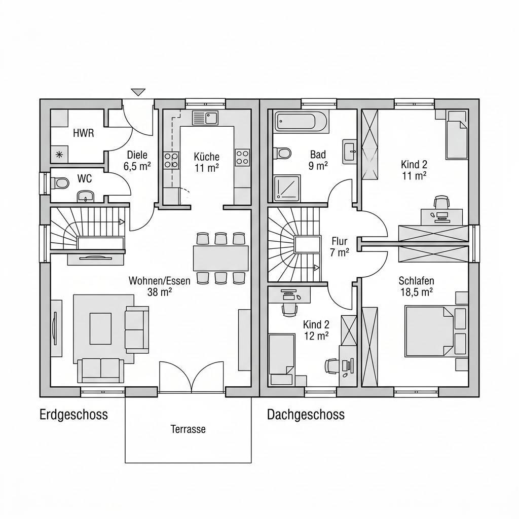 Grundriss Maxime Duo 110 – 110 m² Doppelhaushälfte mit 4 Zimmern