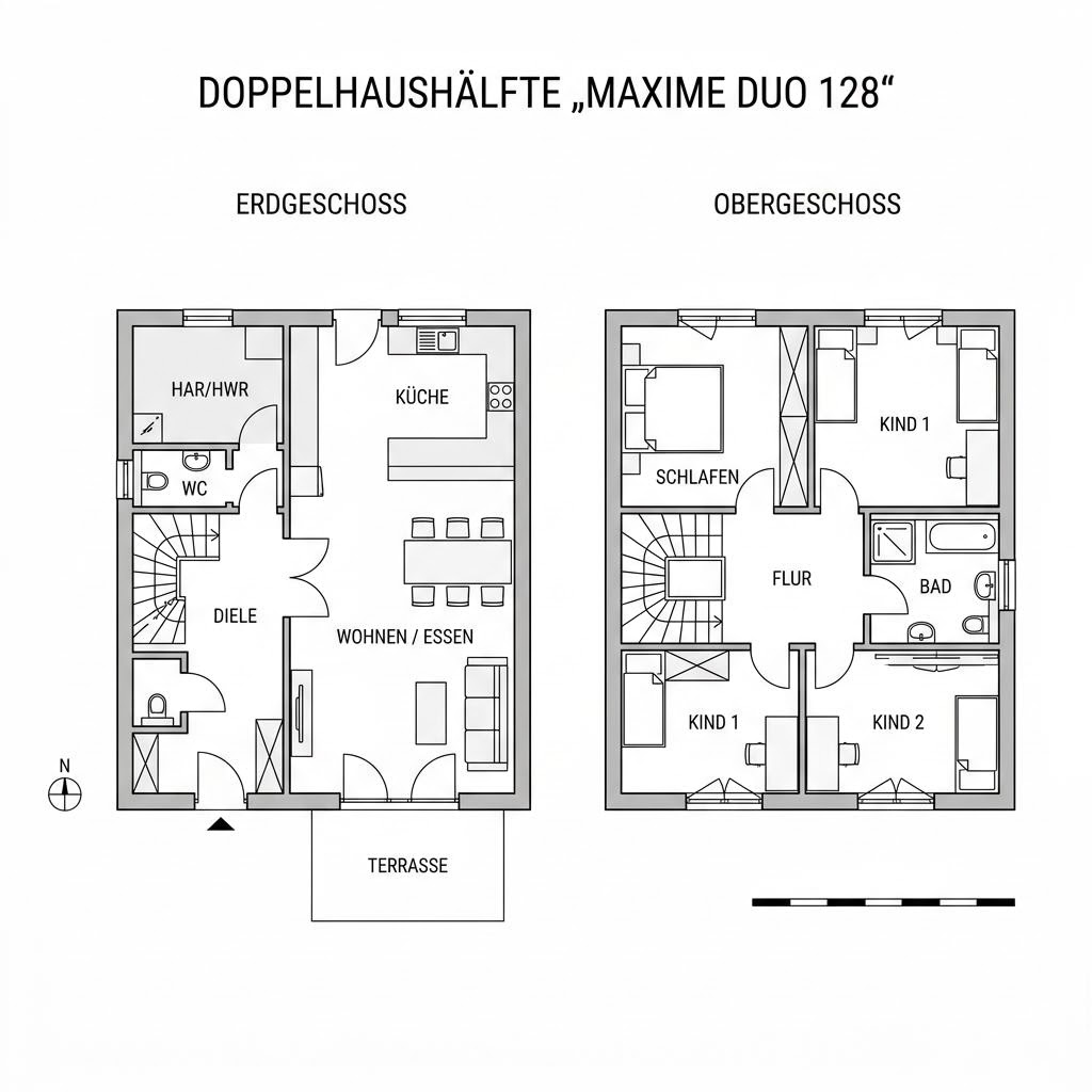 Grundriss Maxime Duo 128 – 128 m² Doppelhaushälfte mit 5 Zimmern
