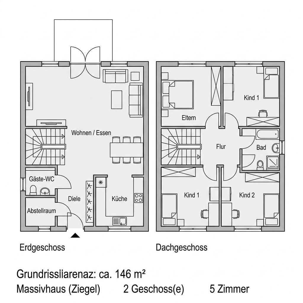 Grundriss Maxime Duo 146 – 146 m² Doppelhaushälfte mit 5 Zimmern