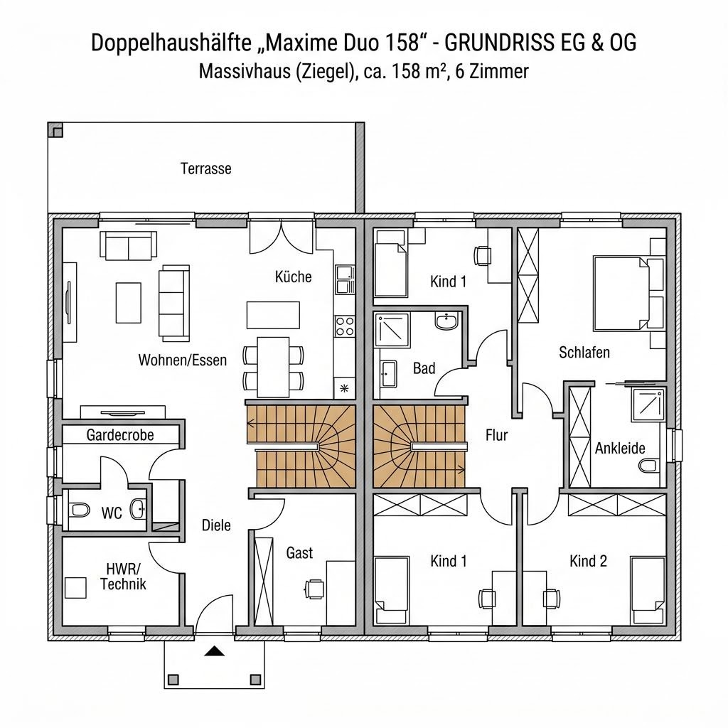 Grundriss Maxime Duo 158 – 158 m² Doppelhaushälfte mit 6 Zimmern