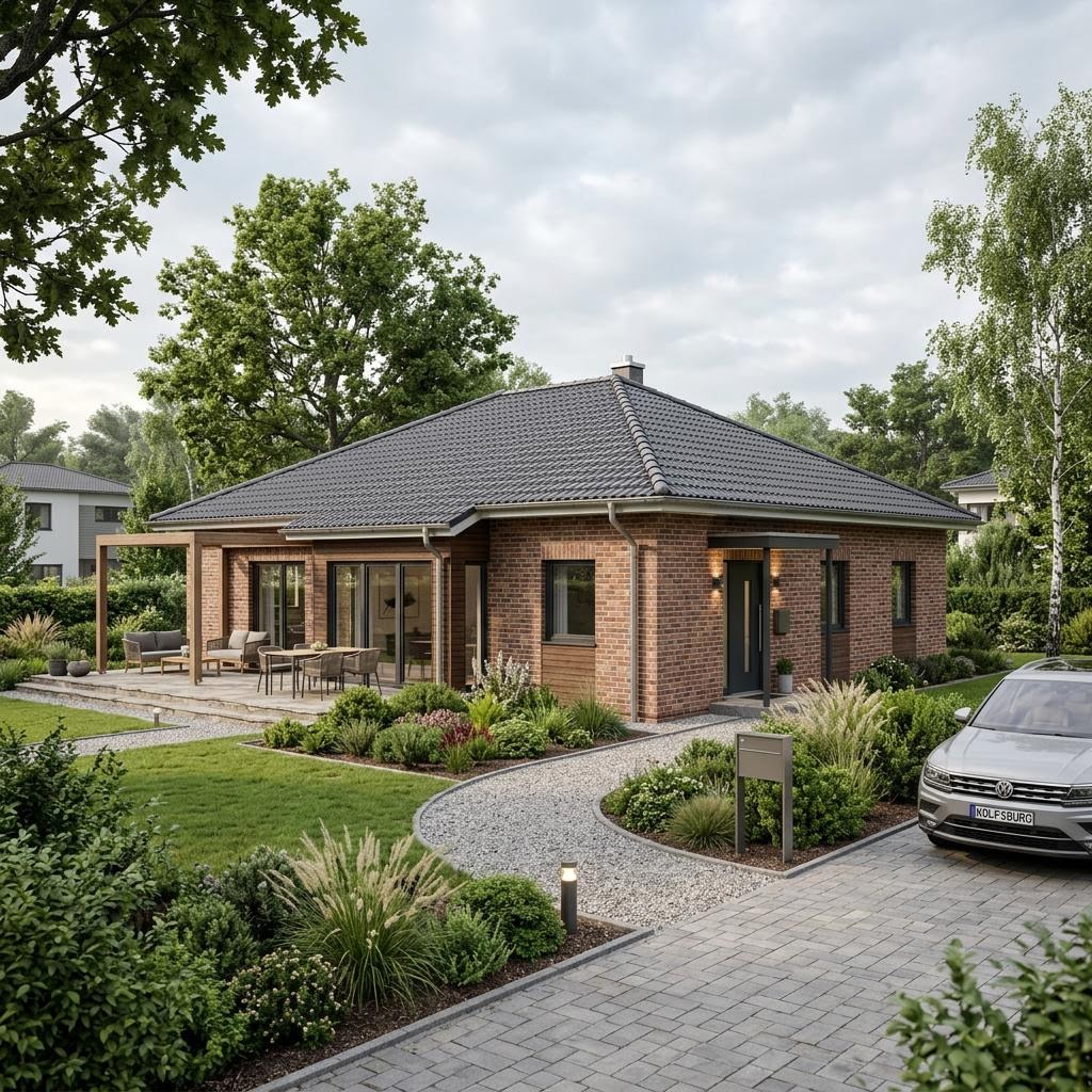 Bausatzhaus Bungalow Massiv 104 von Ytong Bausatzhaus mit Walmdach — barrierearmer Massivbungalow mit 104 m²