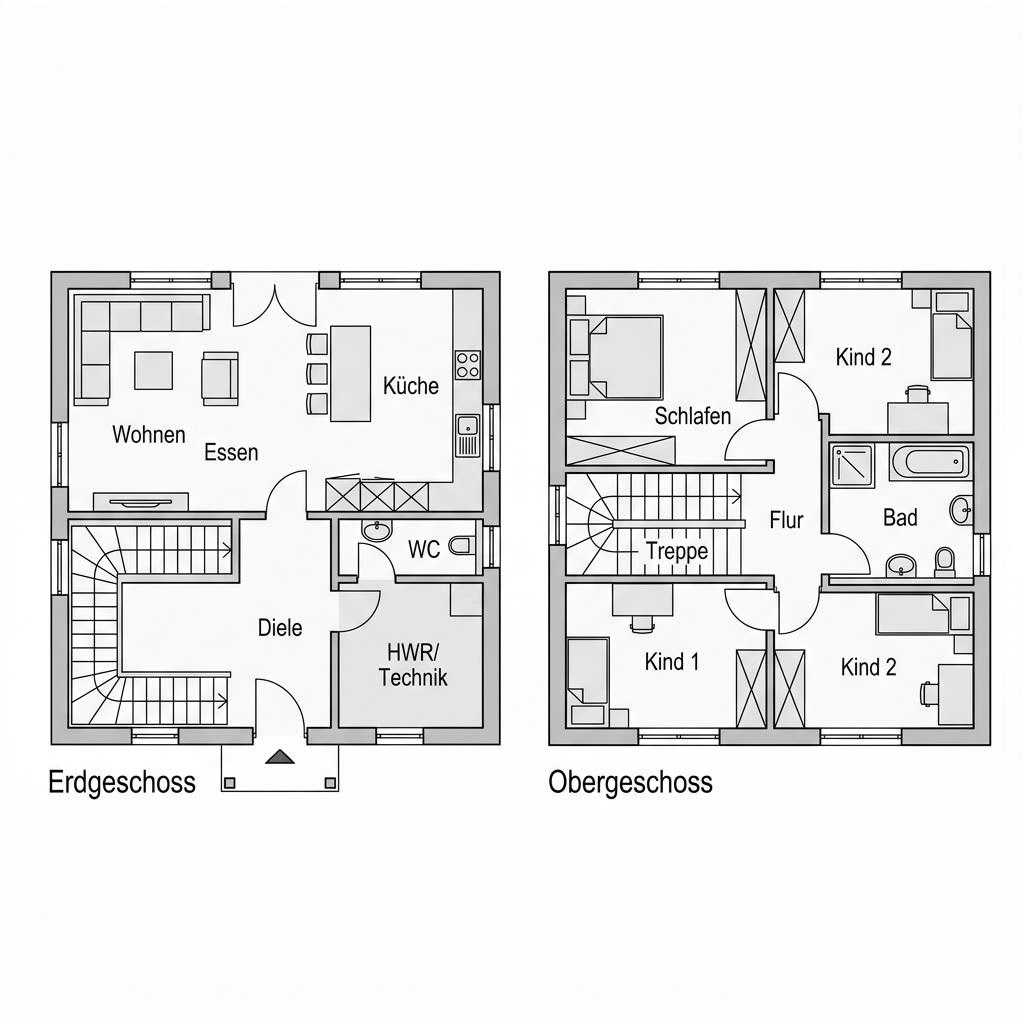 Grundriss EFH Massiv 156 – 156 m² Bausatzhaus mit 6 Zimmern