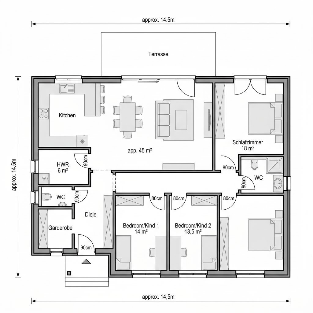 Grundriss EFH 124 von Ytong Bausatzhaus — 125 m², 4 Zimmer
