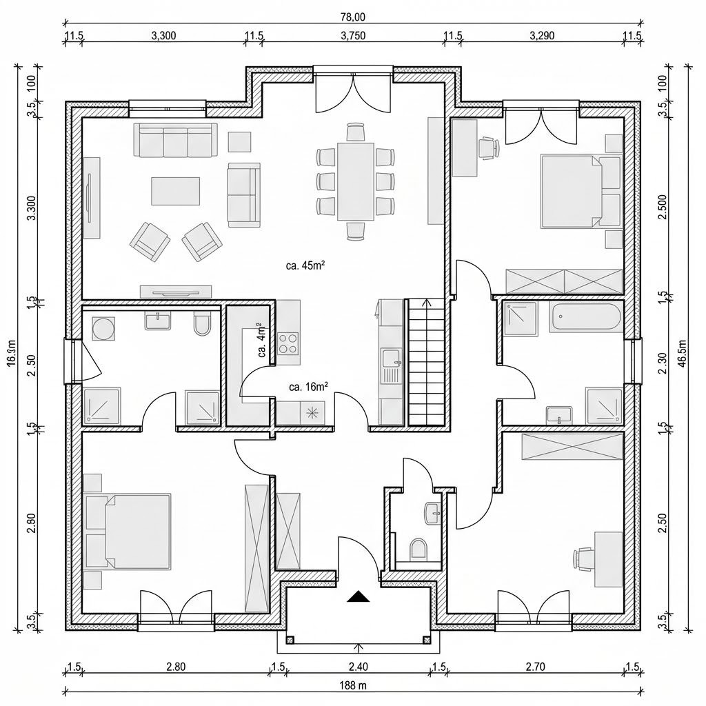 Grundriss EFH 190 von Ytong Bausatzhaus — 188 m², 6 Zimmer